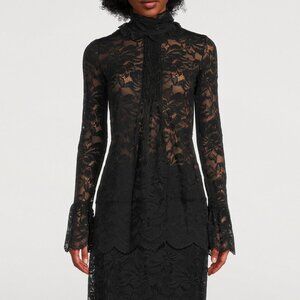 J. Crew Sheer Black Lace Mock Neck Blouse Sz 4